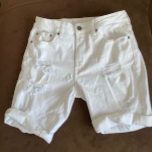 Ripped Flex White Jean Shorts